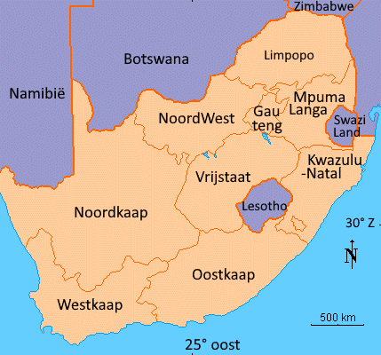 Kaartje Zuid-Afrika